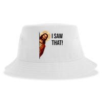 Funny Jesus Christ I Saw That Meme Religious Cool Retro God Sustainable Bucket Hat