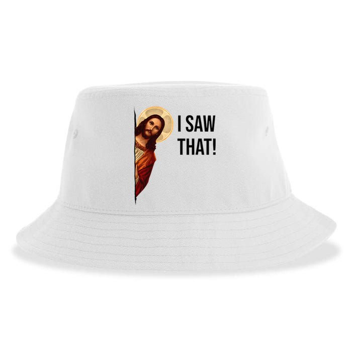 Funny Jesus Christ I Saw That Meme Religious Cool Retro God Sustainable Bucket Hat