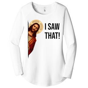 Funny Jesus Christ I Saw That Meme Religious Cool Retro God Women's Perfect Tri Tunic Long Sleeve Shirt