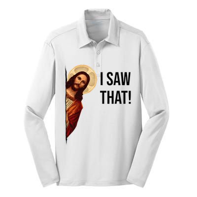 Funny Jesus Christ I Saw That Meme Religious Cool Retro God Silk Touch Performance Long Sleeve Polo