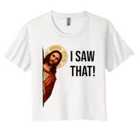 Funny Jesus Christ I Saw That Meme Religious Cool Retro God Women's Crop Top Tee