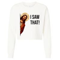 Funny Jesus Christ I Saw That Meme Religious Cool Retro God Cropped Pullover Crew