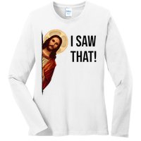 Funny Jesus Christ I Saw That Meme Religious Cool Retro God Ladies Long Sleeve Shirt