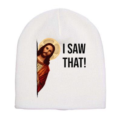 Funny Jesus Christ I Saw That Meme Religious Cool Retro God Short Acrylic Beanie