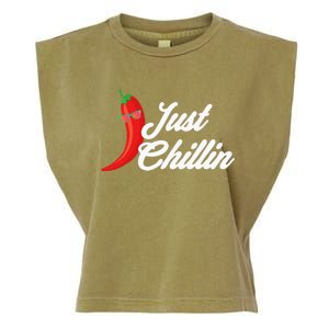 Funny Just Chillin Chili Pepper For Spicy Food Lovers Garment-Dyed Women's Muscle Tee