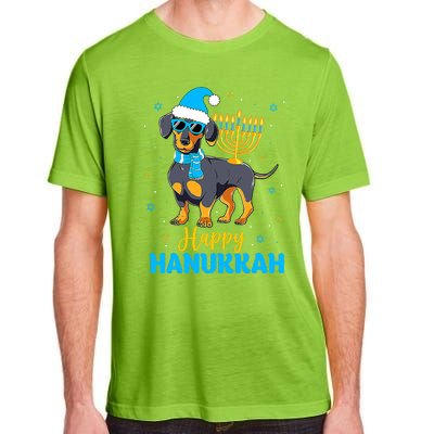 Funny Jewish Dachshund Menorah Happy Hanukkah Chanukah Adult ChromaSoft Performance T-Shirt