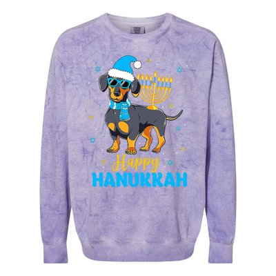 Funny Jewish Dachshund Menorah Happy Hanukkah Chanukah Colorblast Crewneck Sweatshirt