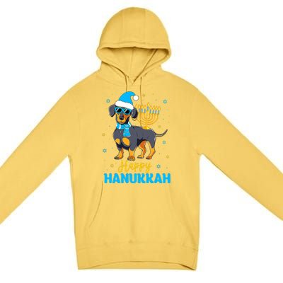 Funny Jewish Dachshund Menorah Happy Hanukkah Chanukah Premium Pullover Hoodie