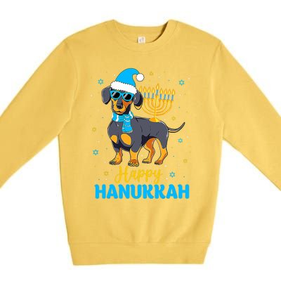 Funny Jewish Dachshund Menorah Happy Hanukkah Chanukah Premium Crewneck Sweatshirt