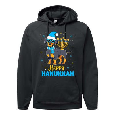 Funny Jewish Dachshund Menorah Happy Hanukkah Chanukah Performance Fleece Hoodie