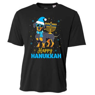 Funny Jewish Dachshund Menorah Happy Hanukkah Chanukah Cooling Performance Crew T-Shirt