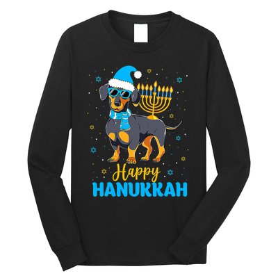 Funny Jewish Dachshund Menorah Happy Hanukkah Chanukah Long Sleeve Shirt