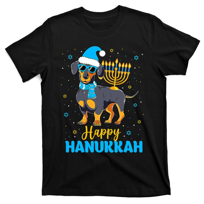 Funny Jewish Dachshund Menorah Happy Hanukkah Chanukah T-Shirt