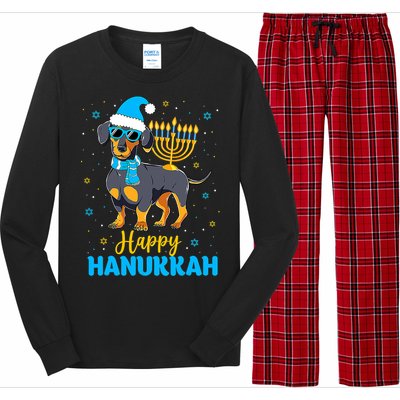 Funny Jewish Dachshund Menorah Happy Hanukkah Chanukah Long Sleeve Pajama Set