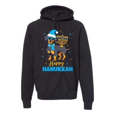 Funny Jewish Dachshund Menorah Happy Hanukkah Chanukah Premium Hoodie