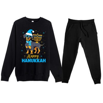 Funny Jewish Dachshund Menorah Happy Hanukkah Chanukah Premium Crewneck Sweatsuit Set