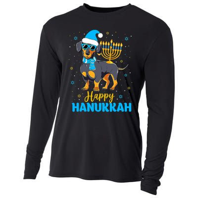 Funny Jewish Dachshund Menorah Happy Hanukkah Chanukah Cooling Performance Long Sleeve Crew