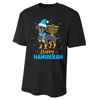 Funny Jewish Dachshund Menorah Happy Hanukkah Chanukah Performance Sprint T-Shirt