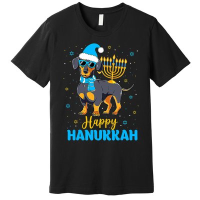 Funny Jewish Dachshund Menorah Happy Hanukkah Chanukah Premium T-Shirt