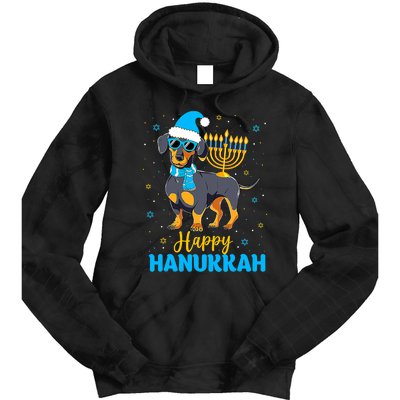 Funny Jewish Dachshund Menorah Happy Hanukkah Chanukah Tie Dye Hoodie