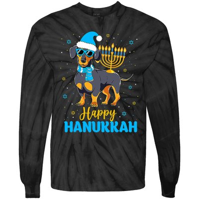 Funny Jewish Dachshund Menorah Happy Hanukkah Chanukah Tie-Dye Long Sleeve Shirt