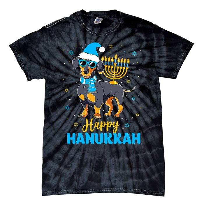 Funny Jewish Dachshund Menorah Happy Hanukkah Chanukah Tie-Dye T-Shirt