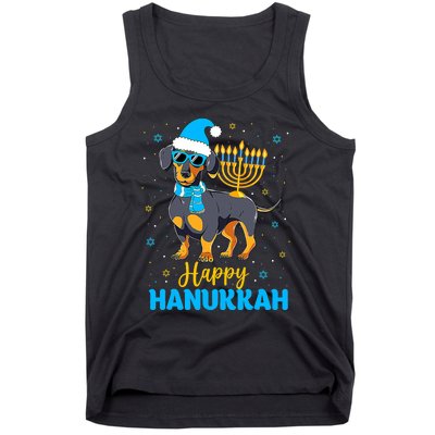 Funny Jewish Dachshund Menorah Happy Hanukkah Chanukah Tank Top