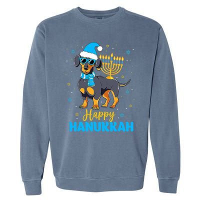 Funny Jewish Dachshund Menorah Happy Hanukkah Chanukah Garment-Dyed Sweatshirt