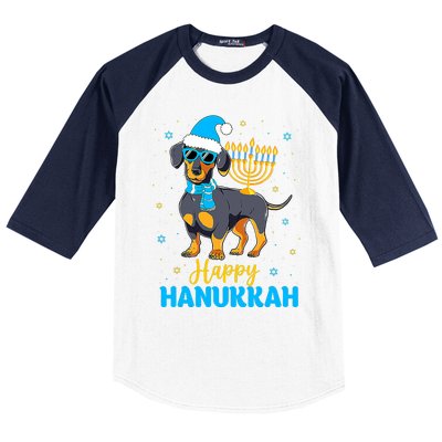 Funny Jewish Dachshund Menorah Happy Hanukkah Chanukah Baseball Sleeve Shirt