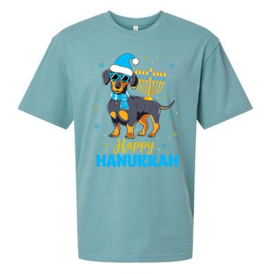 Funny Jewish Dachshund Menorah Happy Hanukkah Chanukah Sueded Cloud Jersey T-Shirt