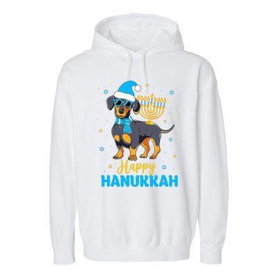 Funny Jewish Dachshund Menorah Happy Hanukkah Chanukah Garment-Dyed Fleece Hoodie