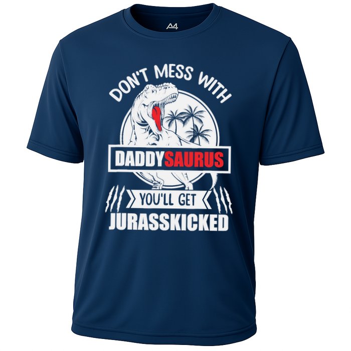 Funny Jurasskicked Daddysaurus Rex Dinosaur Dad Fathers Cooling Performance Crew T-Shirt