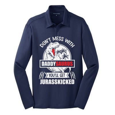 Funny Jurasskicked Daddysaurus Rex Dinosaur Dad Fathers Silk Touch Performance Long Sleeve Polo