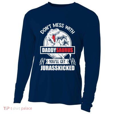 Funny Jurasskicked Daddysaurus Rex Dinosaur Dad Fathers Cooling Performance Long Sleeve Crew