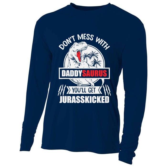 Funny Jurasskicked Daddysaurus Rex Dinosaur Dad Fathers Cooling Performance Long Sleeve Crew