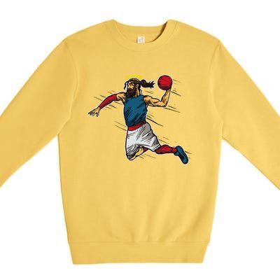 Funny Jesus Dunking Basketball Gift Basketball Player Premium Crewneck Sweatshirt