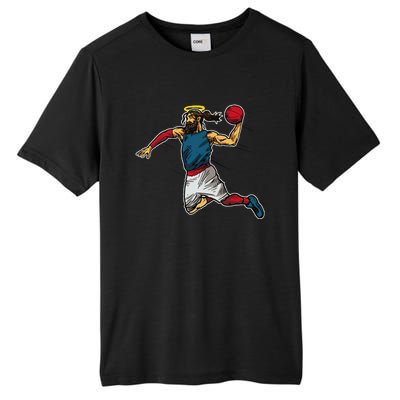 Funny Jesus Dunking Basketball Gift Basketball Player Tall Fusion ChromaSoft Performance T-Shirt