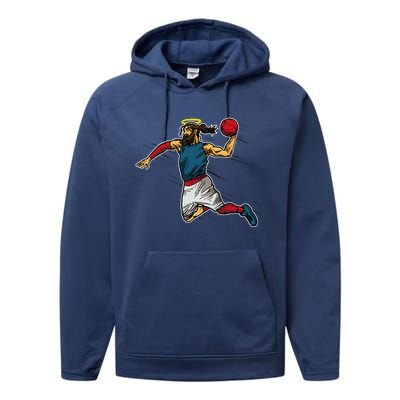 Funny Jesus Dunking Basketball Gift Basketball Player Performance Fleece Hoodie