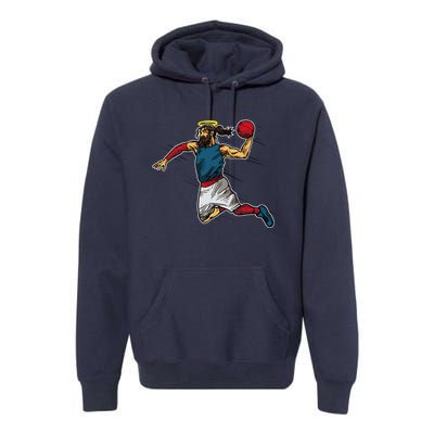 Funny Jesus Dunking Basketball Gift Basketball Player Premium Hoodie