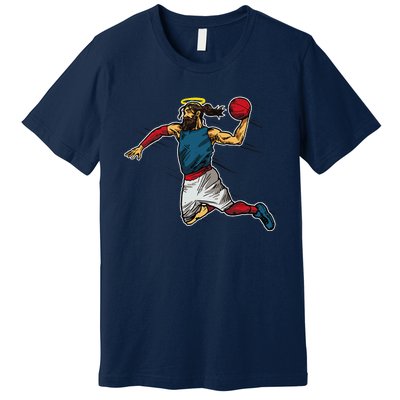 Funny Jesus Dunking Basketball Gift Basketball Player Premium T-Shirt