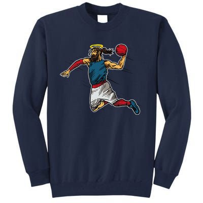 Funny Jesus Dunking Basketball Gift Basketball Player Tall Sweatshirt