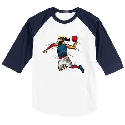 Funny Jesus Dunking Basketball Gift Basketball Player Baseball Sleeve Shirt