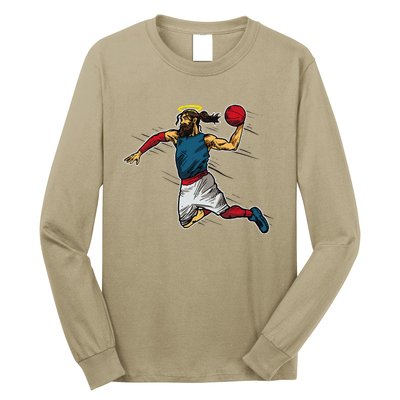 Funny Jesus Dunking Basketball Gift Basketball Player Long Sleeve Shirt