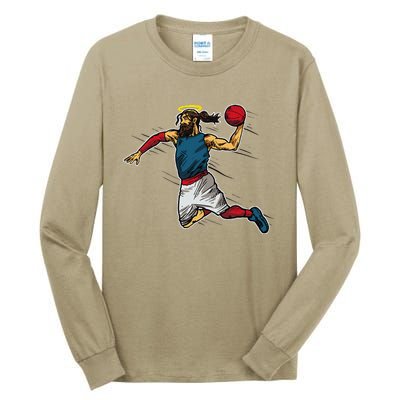 Funny Jesus Dunking Basketball Gift Basketball Player Tall Long Sleeve T-Shirt