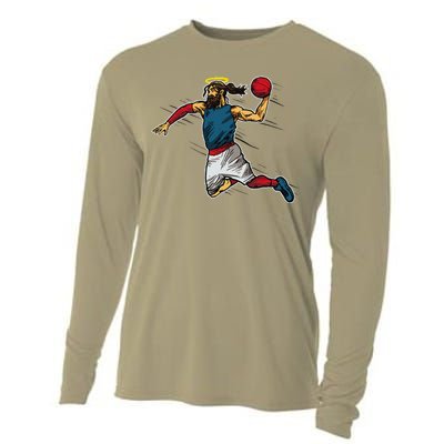 Funny Jesus Dunking Basketball Gift Basketball Player Cooling Performance Long Sleeve Crew