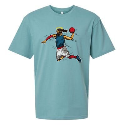 Funny Jesus Dunking Basketball Gift Basketball Player Sueded Cloud Jersey T-Shirt