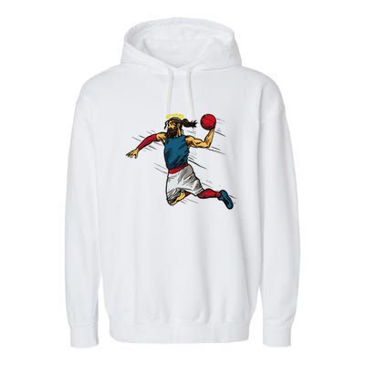 Funny Jesus Dunking Basketball Gift Basketball Player Garment-Dyed Fleece Hoodie