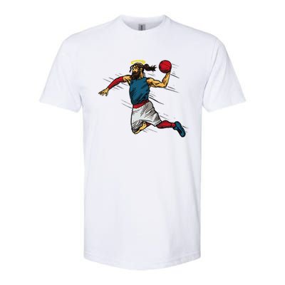 Funny Jesus Dunking Basketball Gift Basketball Player Softstyle CVC T-Shirt