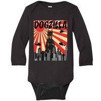 Funny Japanese Dogzilla Doberman Pinscher Baby Long Sleeve Bodysuit