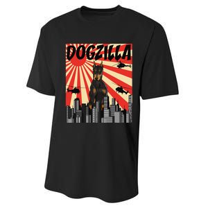 Funny Japanese Dogzilla Doberman Pinscher Performance Sprint T-Shirt